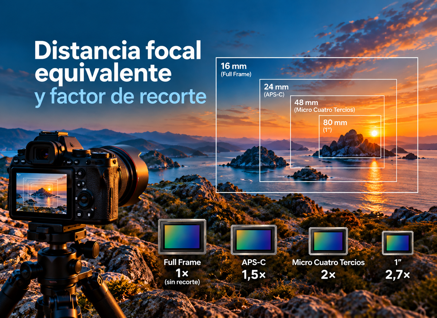 Distancia focal equivalente y factor de recorte